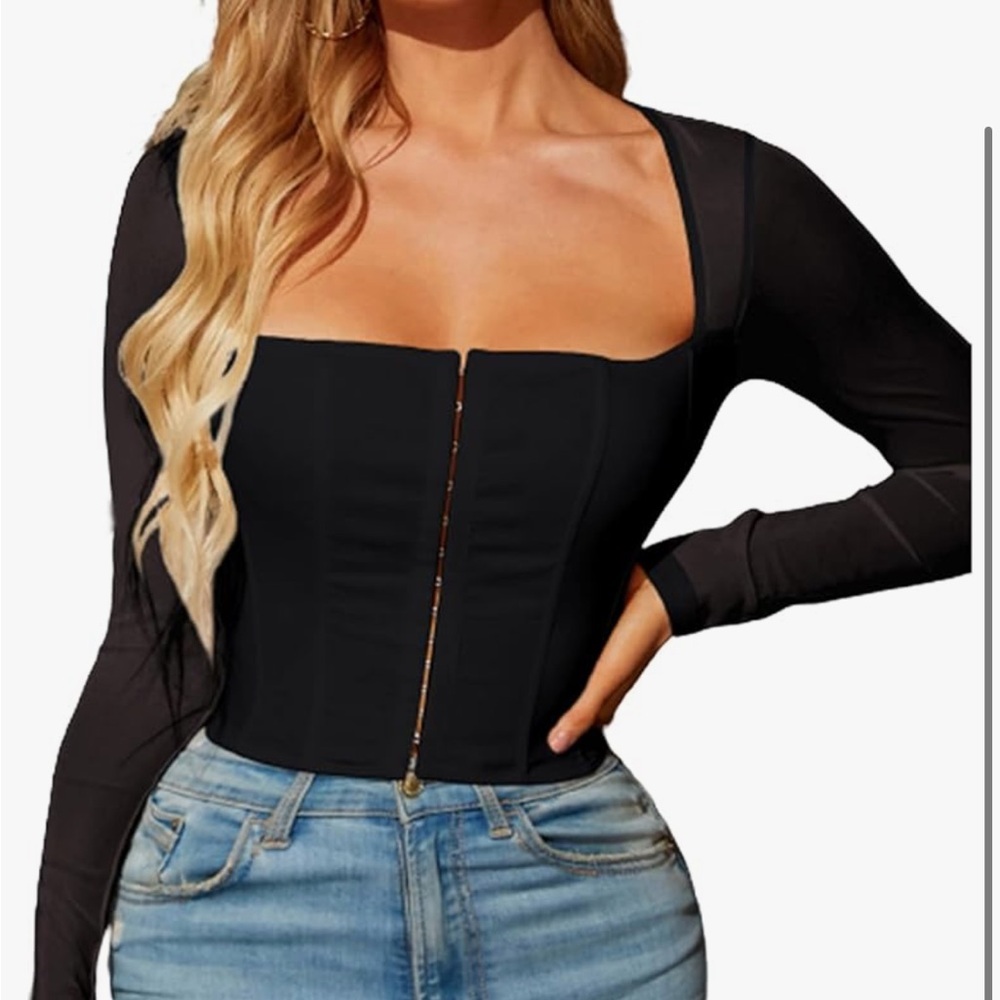 Corset Top with Mesh Sleeves